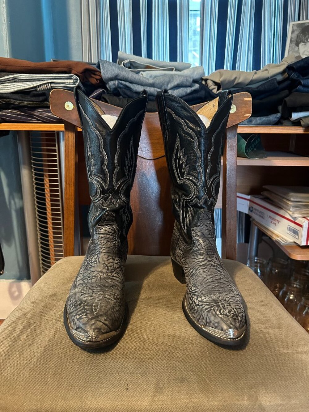 Tony Lama Grey Shrunken Bullhide Cowboy Boots 8.5 D